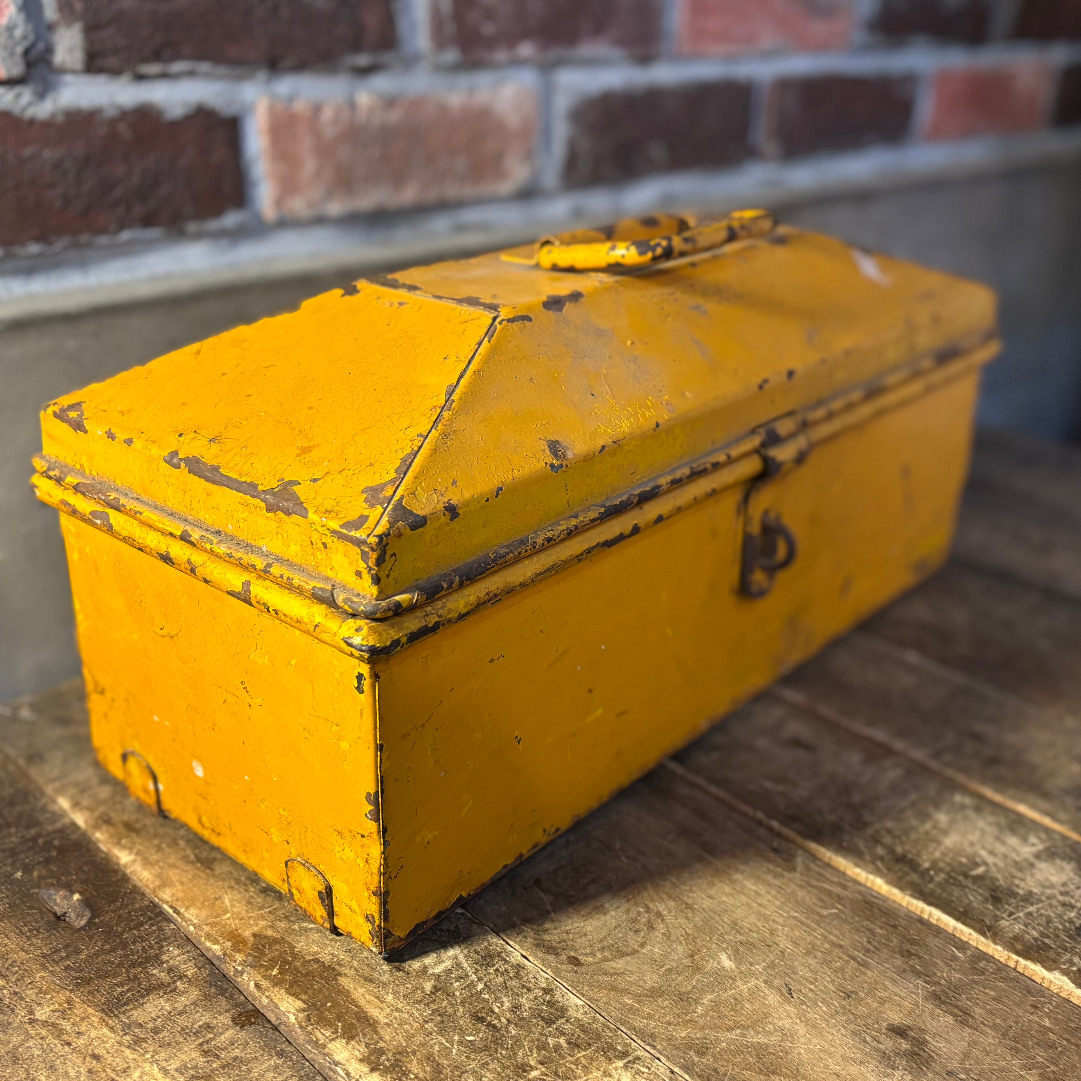 Vintage Industrial Yellow Metal Toolbox Steel Tool Box Storage Case