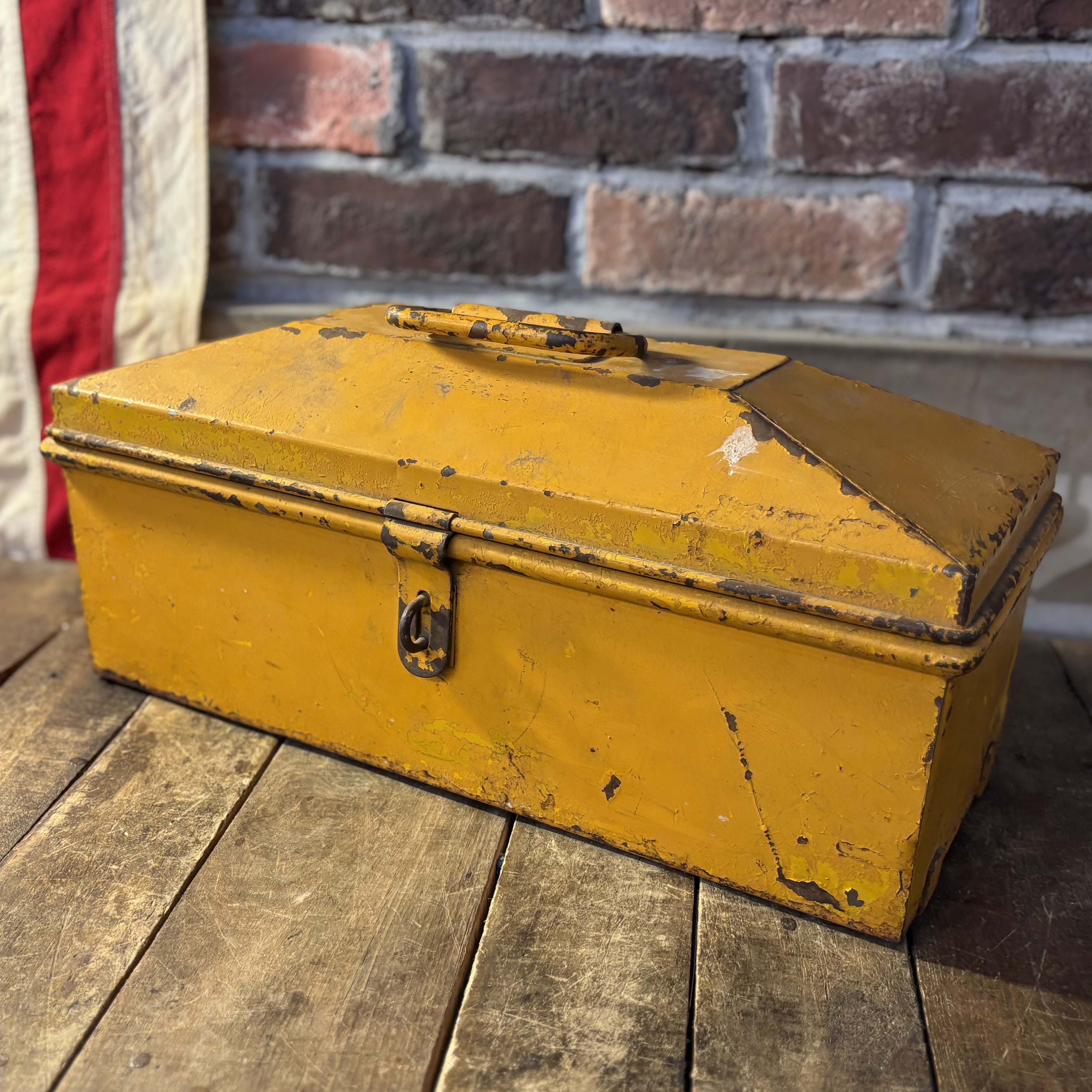 Vintage Industrial Yellow Metal Toolbox Steel Tool Box Storage Case