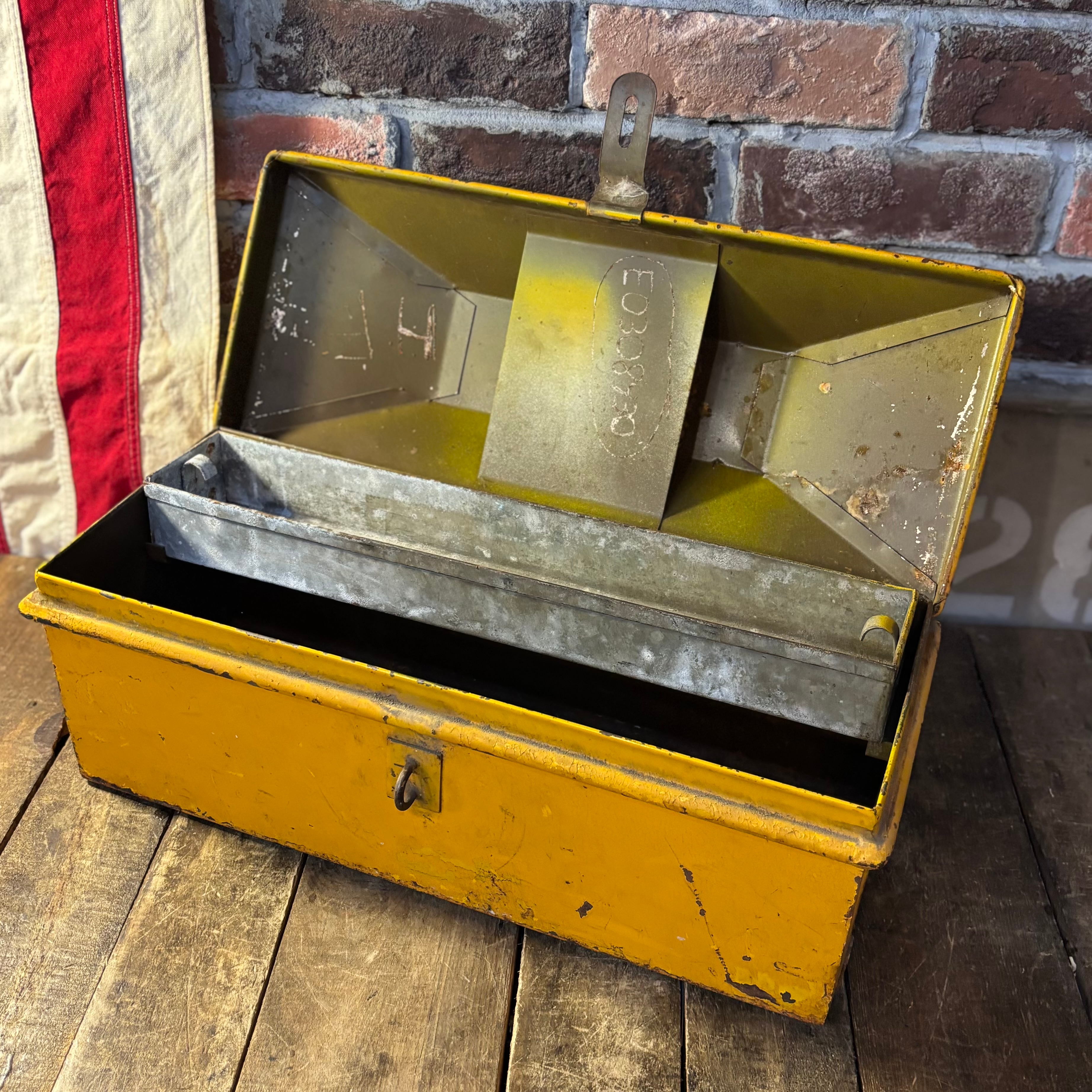 Vintage Industrial Yellow Metal Toolbox Steel Tool Box Storage Case