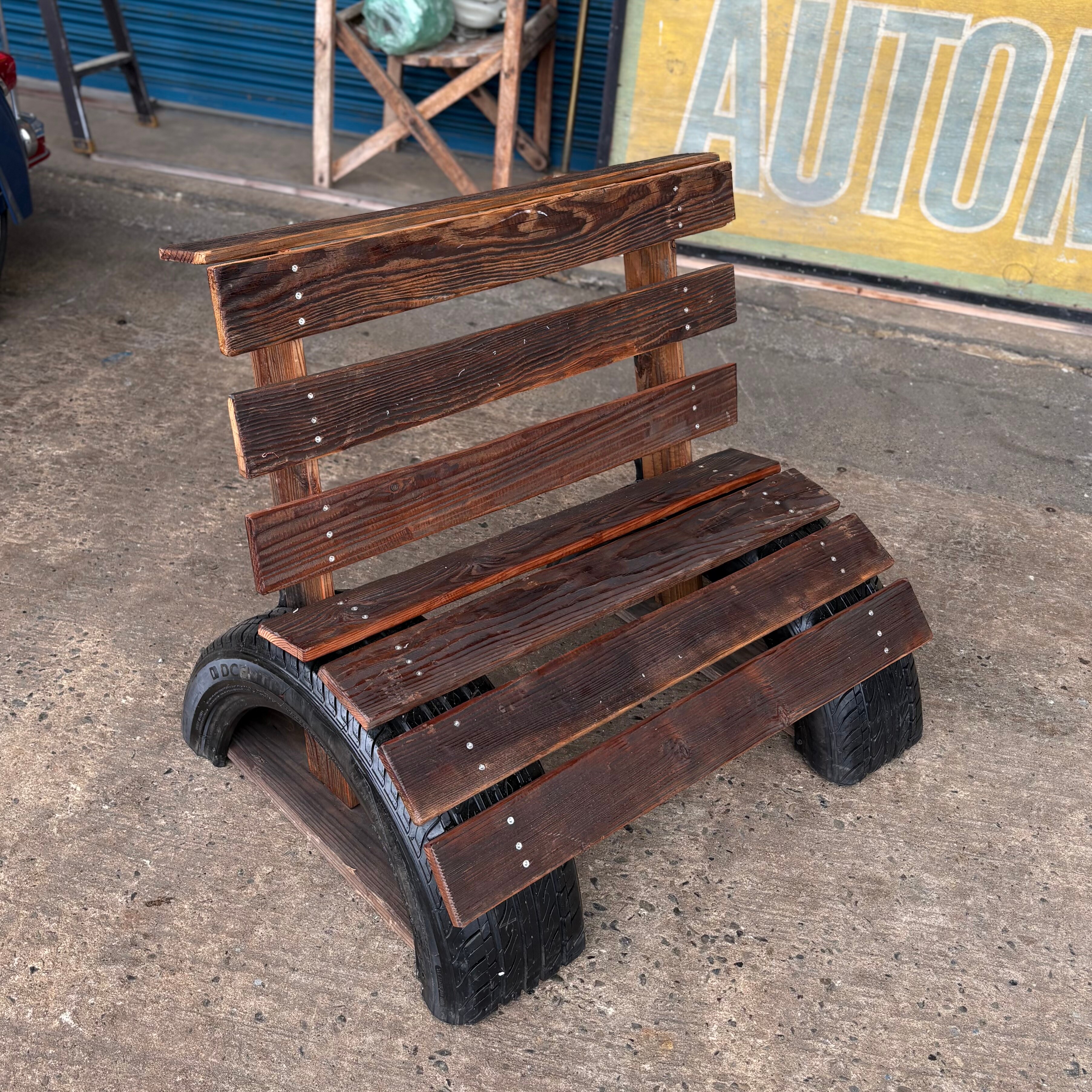 一点物★アンティーク★ウッドチェア★頑丈★ Vintage Burnt Wood Industrial Chair