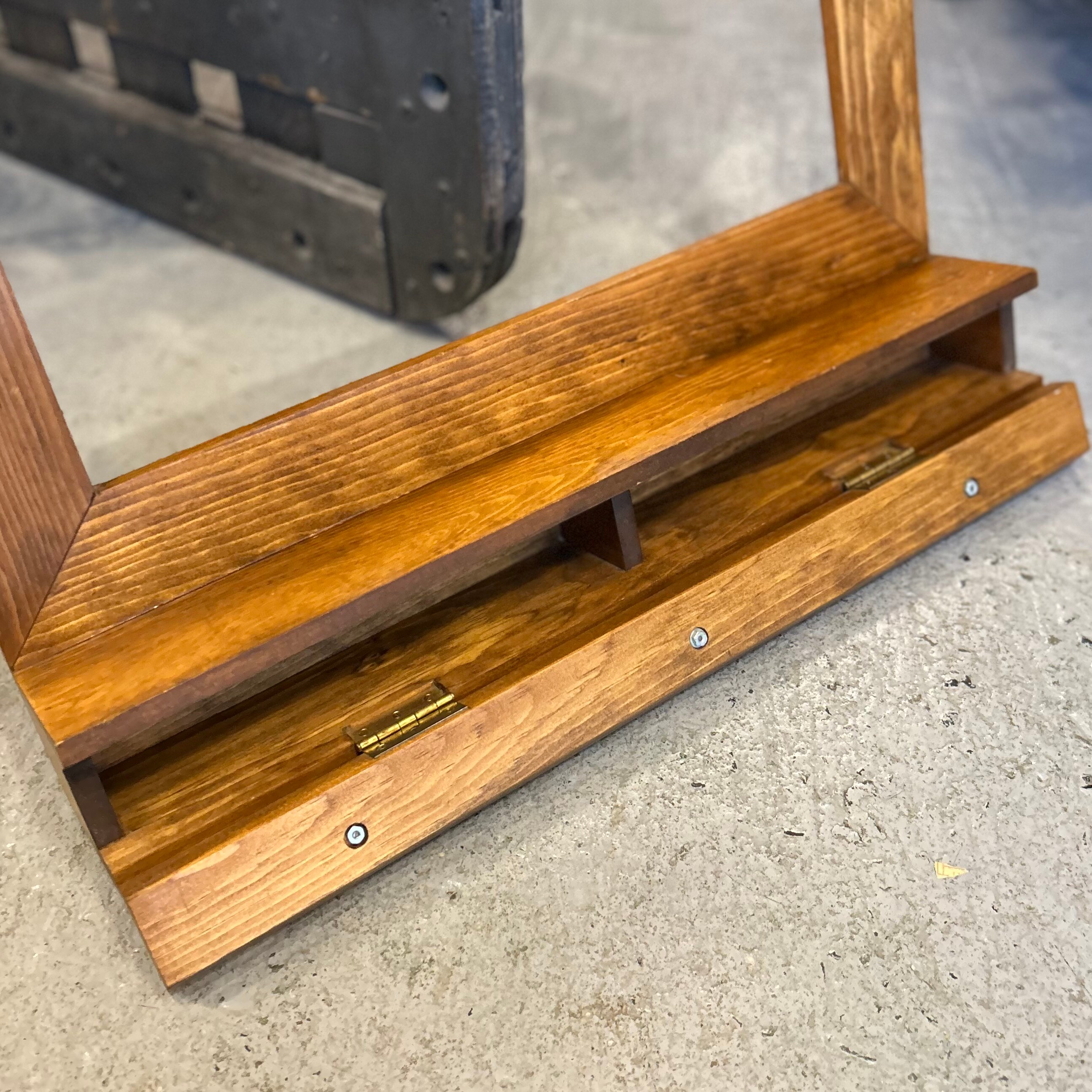 Vintage-Inspired Wooden Display Frame with Hidden Storage Drawer