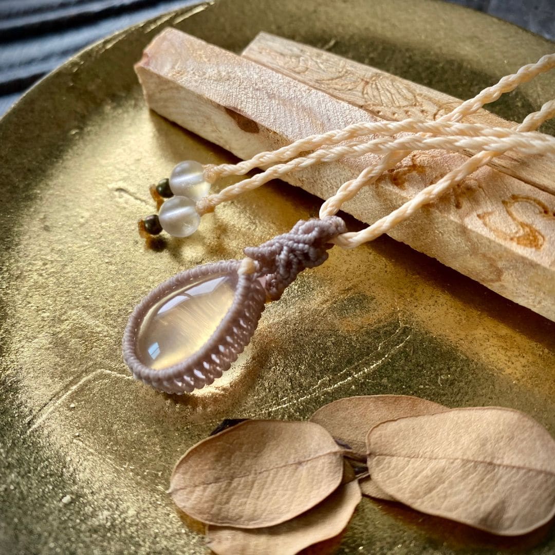 ローズクォーツ⌘麻模様マクラメ編みネックレス⌘Shanti