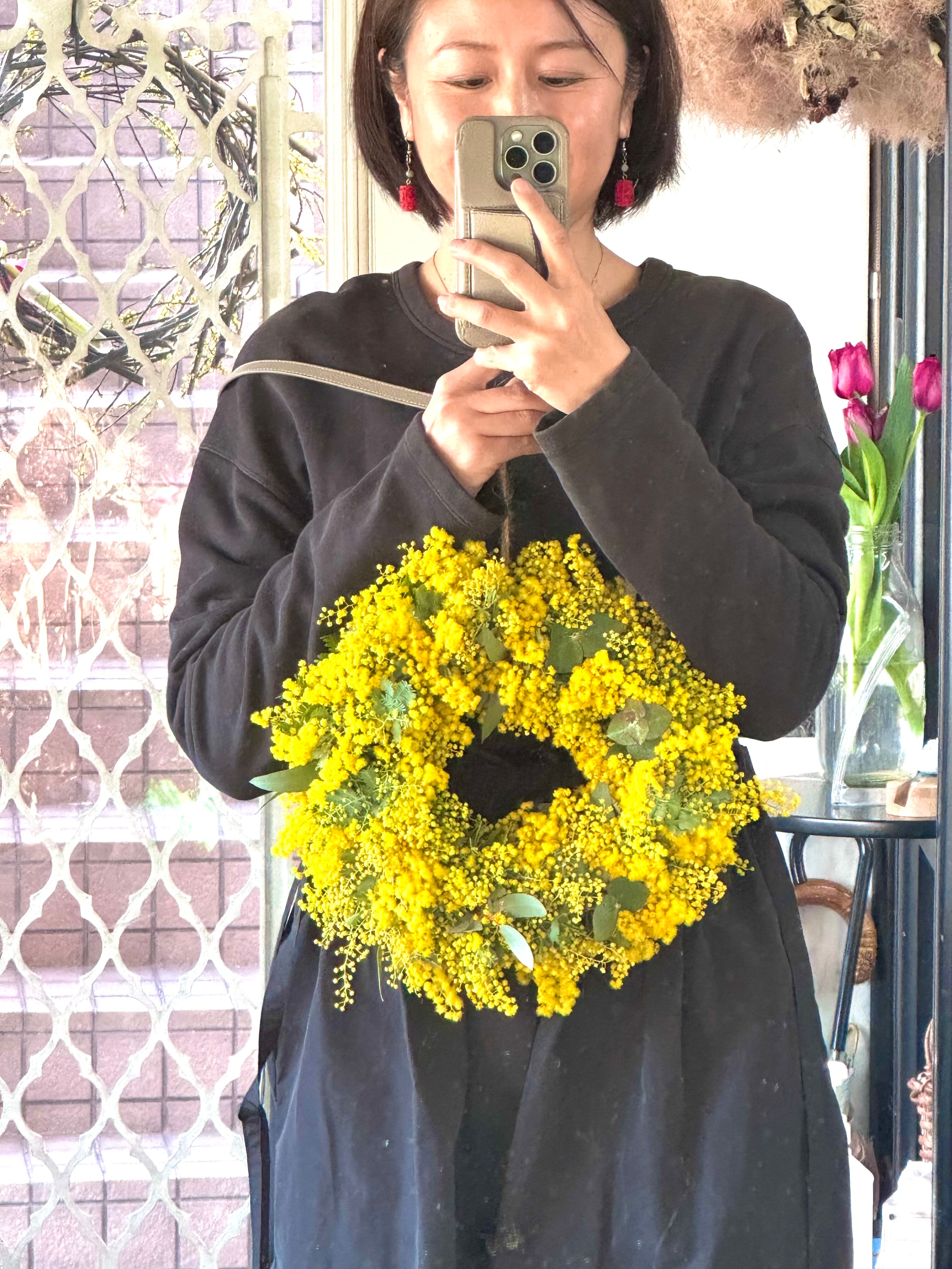 春を運ぶ ミモザとユーカリのナチュラルリース（直径20〜25cm）