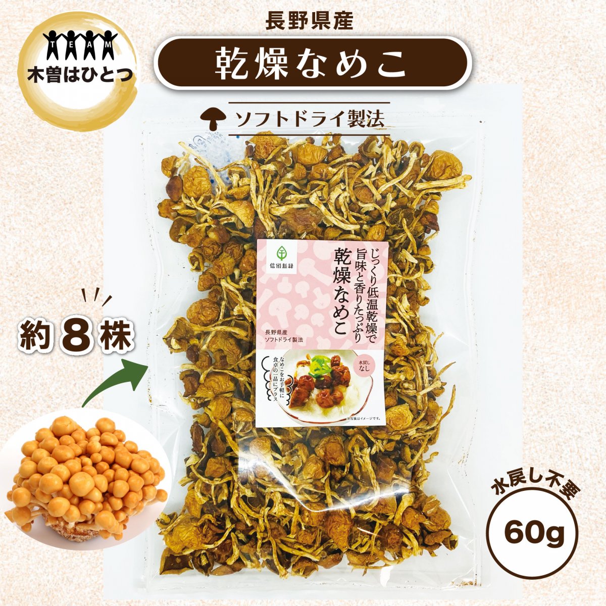 60g乾燥なめこ 水戻し不要 おみやげ処みちくさ