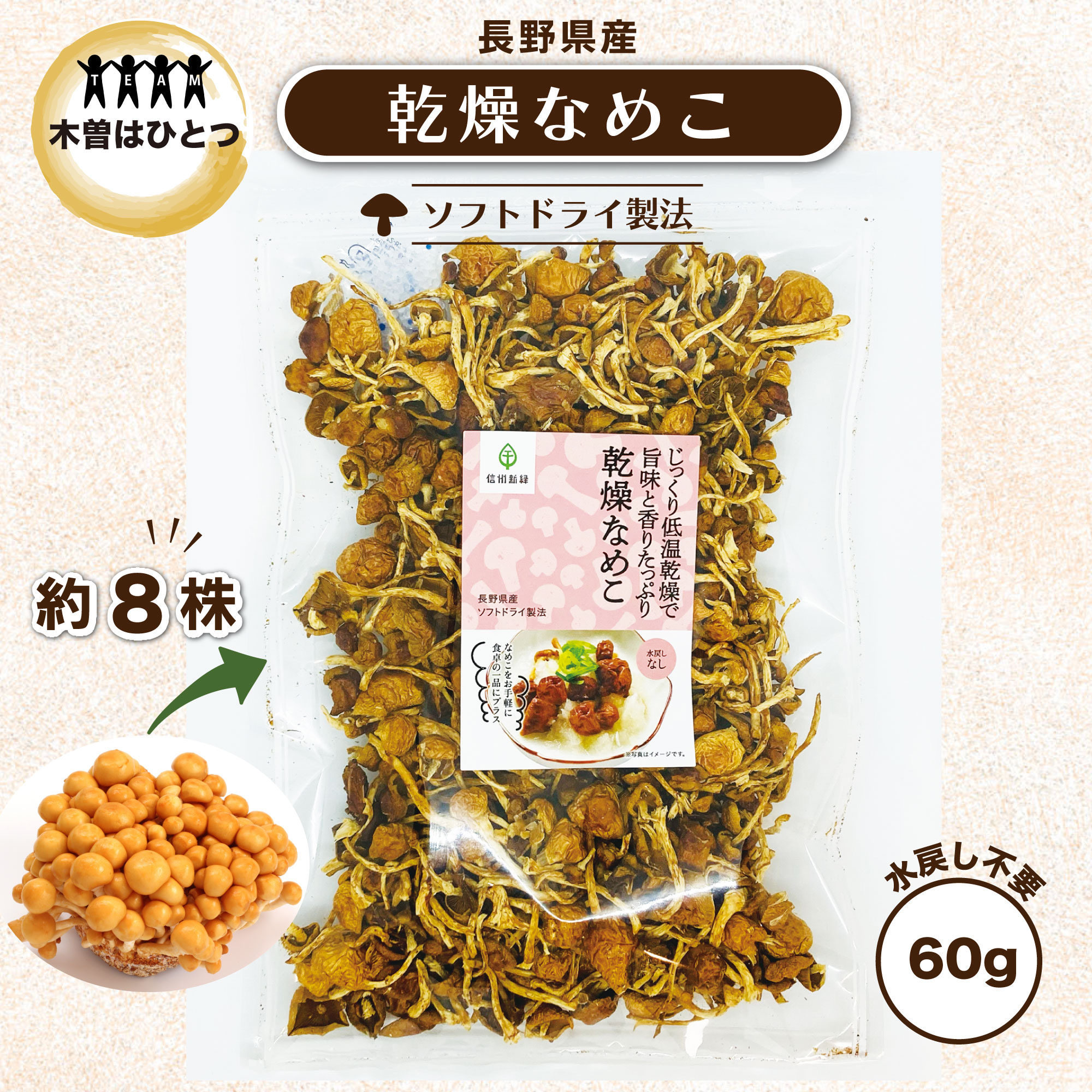 60g乾燥なめこ 水戻し不要 おみやげ処みちくさ