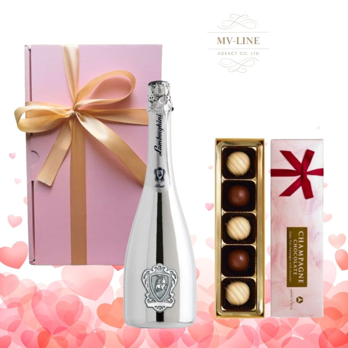 「バレンタインデー限定」高級ギフト　スプマンテ・ランボルギーニプラチナ1本とチョコレート（1種類）付きギフト商品