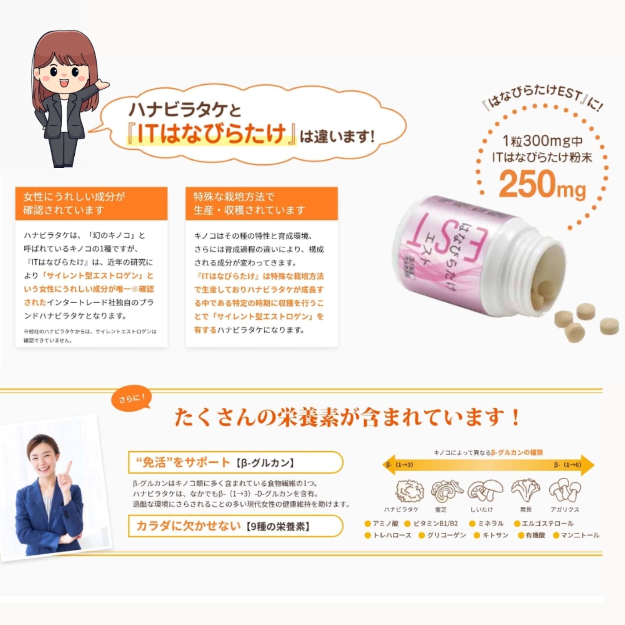 女性にうれしい栄養成分をギュッと凝縮】はなびらたけEST 300mg×90粒 