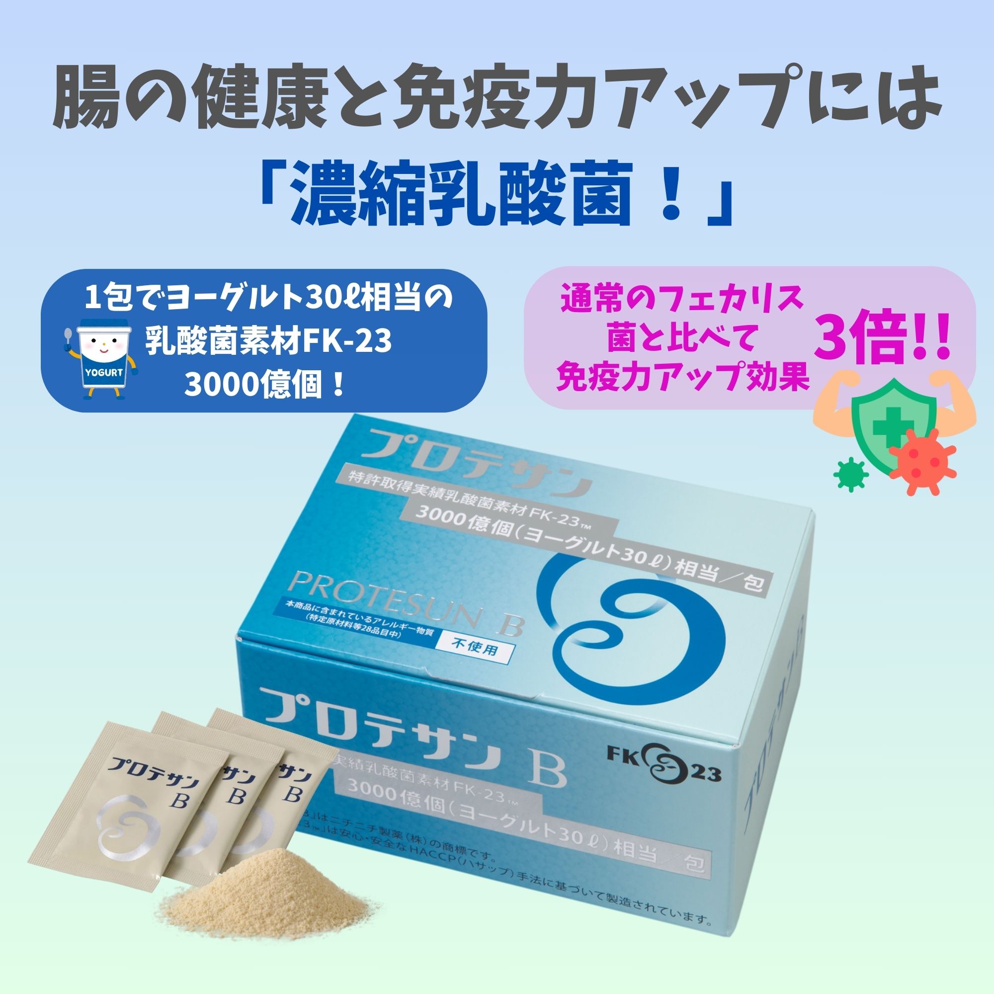 腸の健康と免疫力アップには濃縮乳酸菌「FK-23菌」】プロテサンB 1.0g