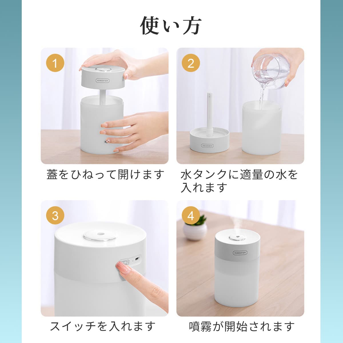 加湿器 ミニ 卓上 大容量600ml 枕元 卓上加湿器 静音 小型 加湿器 LED