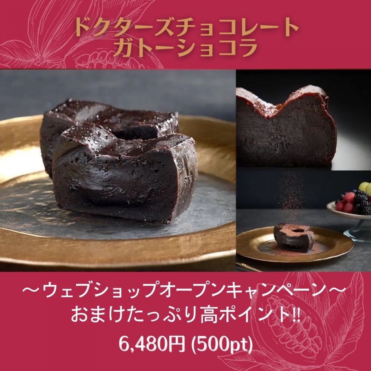 ウェブショップ オープンキャンペーン‼︎おまけタップリ高ポイント!!50個限定/プレミアムガトーショコラリッチーミルク『ドクターズチョコレート』化粧箱入り＋持ち歩き用ビニール袋付き＊クール便