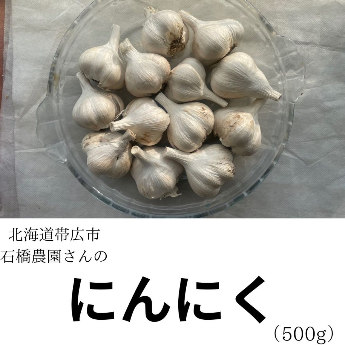 【北海道帯広市・石橋農園】にんにく　500g【農薬・化学肥料不使用栽培】