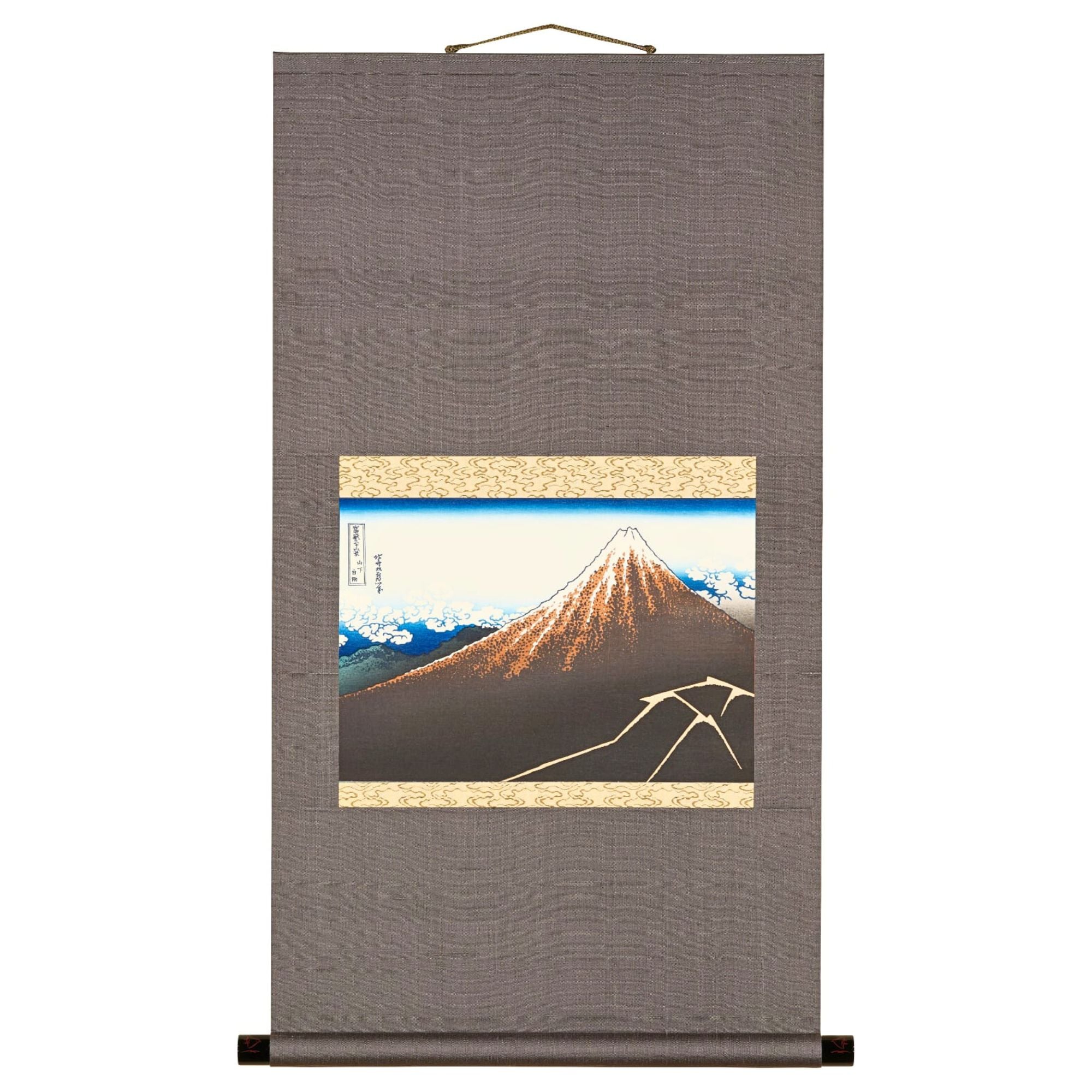 鑑定書付・葛飾北斎・冨嶽三役軸作品】《山下白雨》冨嶽三十六景｜桐