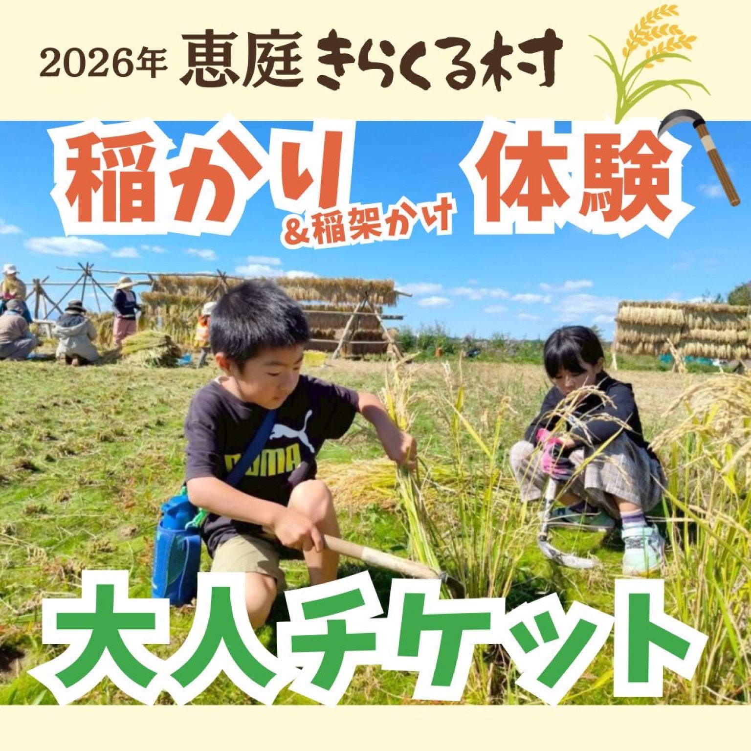 【9/27大人チケット】きらくる村の稲刈り＆稲架掛け体験2026！