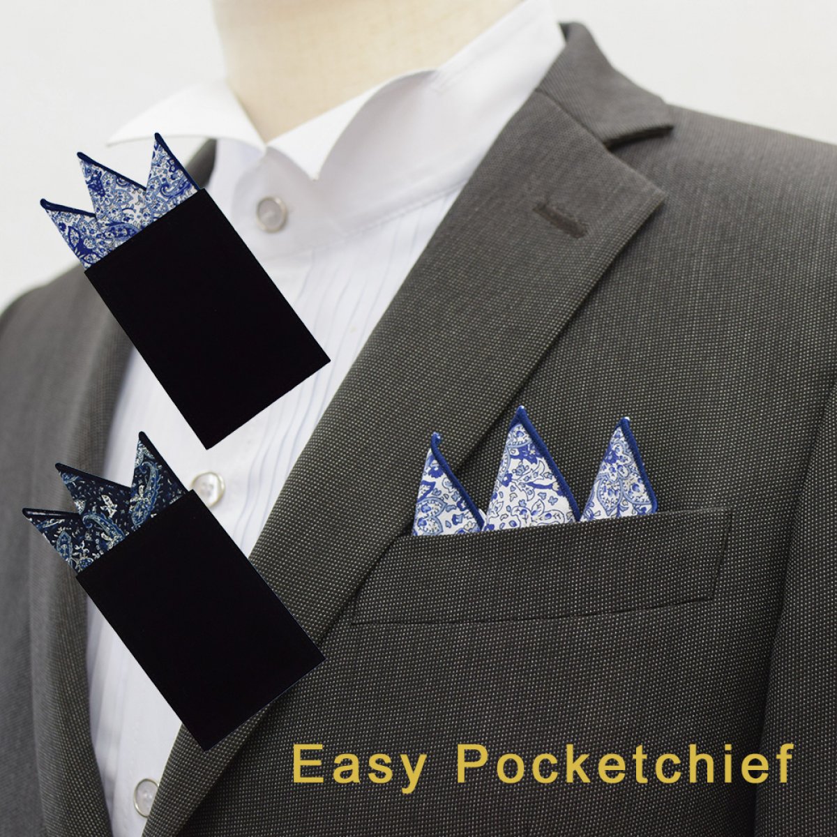 簡易ポケットチーフ パスチーフ 挿すだけ完了 スリーピークス型 コットンペイズリー花柄パイピング、メロー【暮らすぱいす】