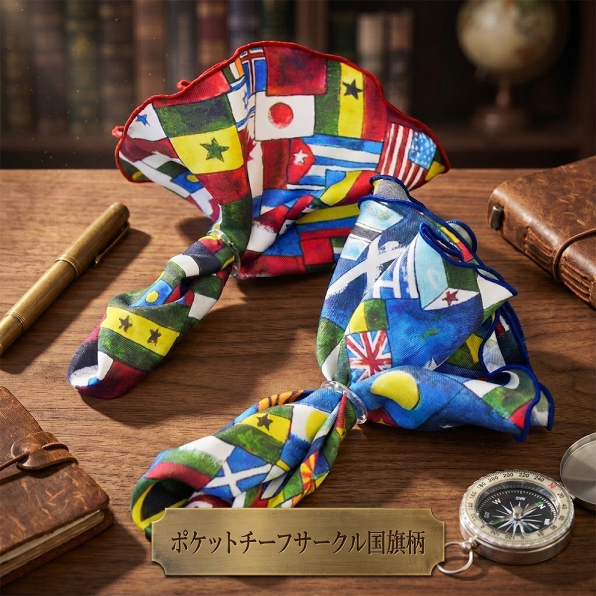 シルクサークルポケットチーフ 国旗柄 【暮らすぱいす】
