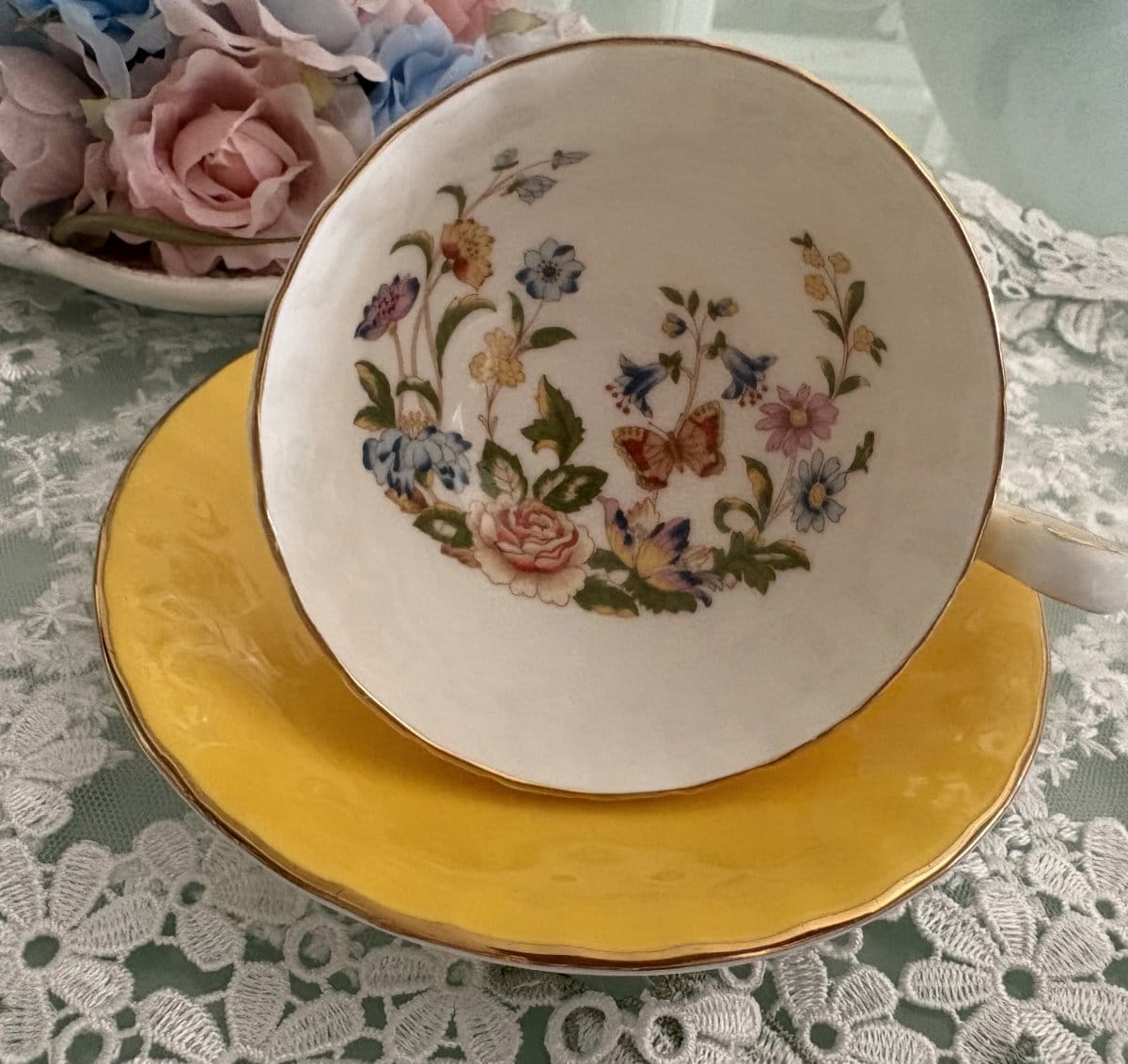 Aynsley カップ＆ソーサー イエロー 花柄