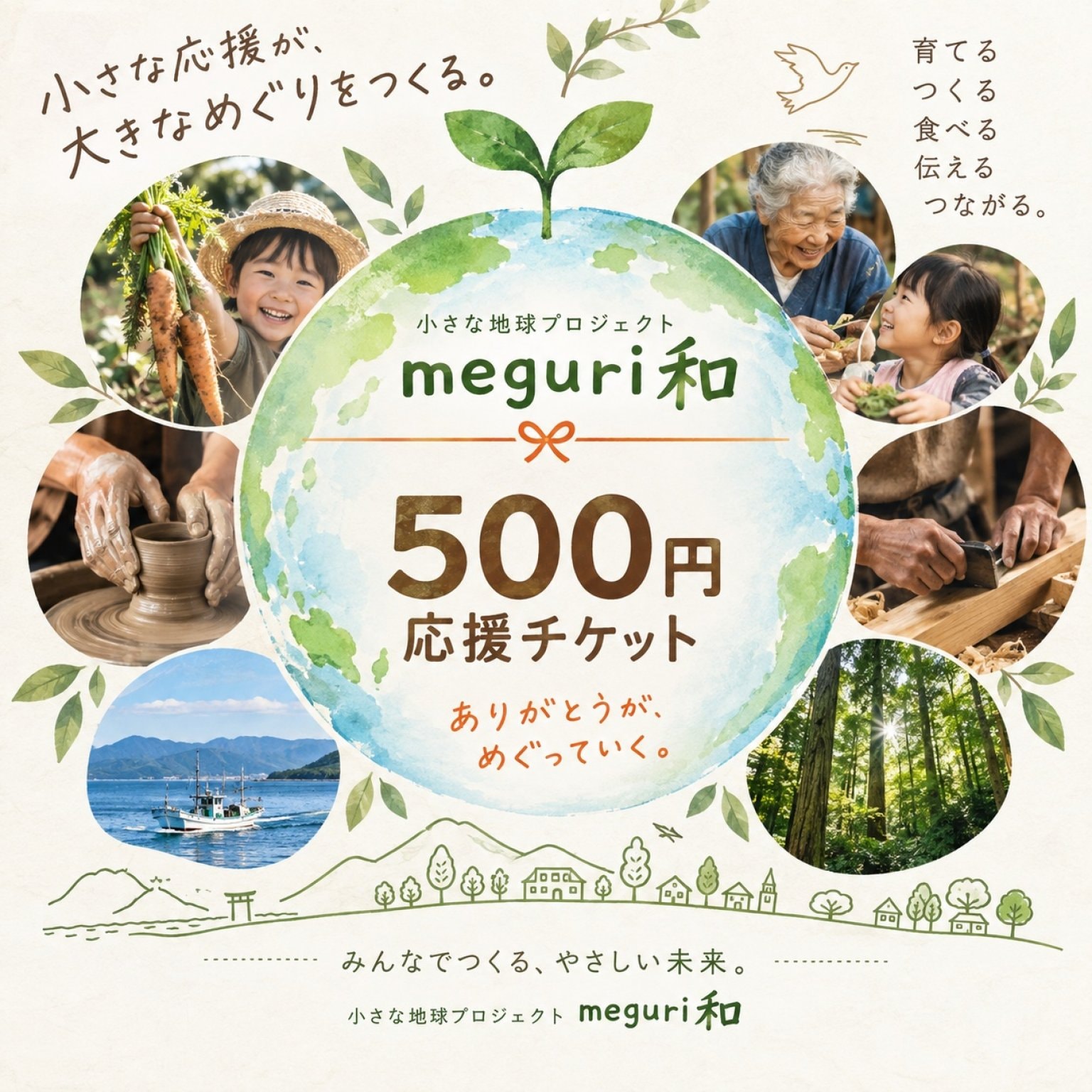 小さな地球プロジェクト「meguri和」500円応援チケット｜ありがとうを、次の誰かへ。