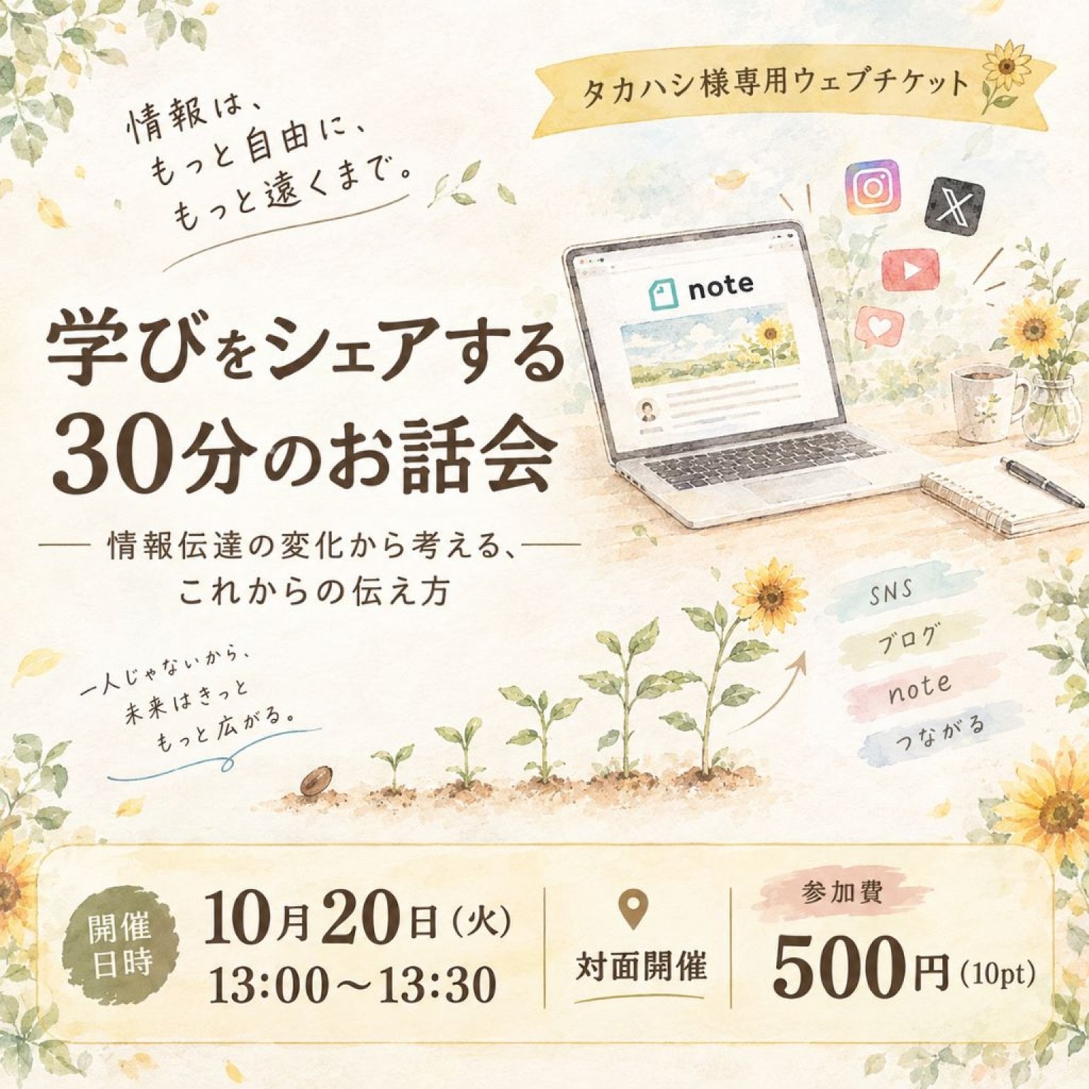 タカハシ様専用ウェブチケット｜学びをシェアする30分のお話会｜情報伝達の変化から考える、これからの伝え方