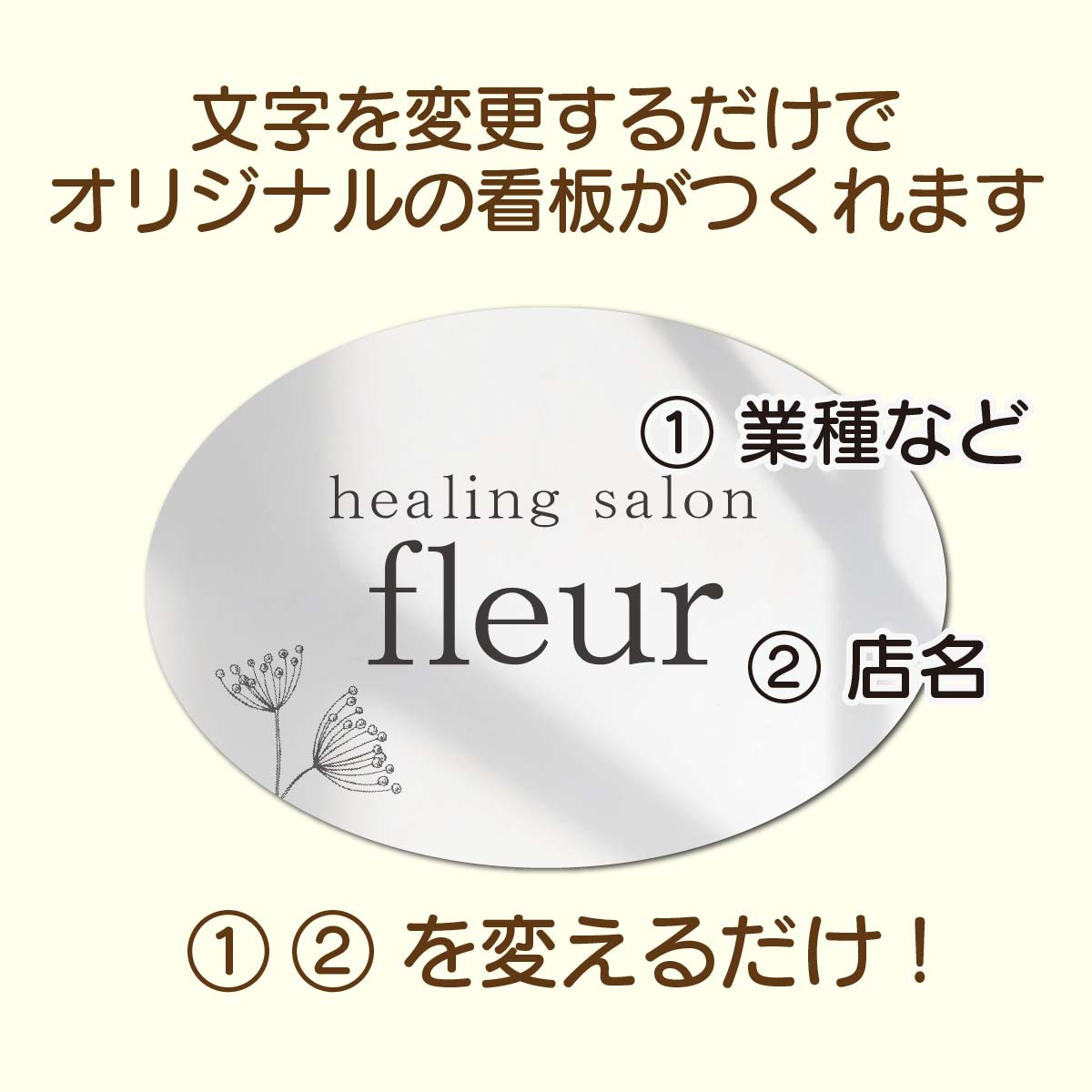 複製]店舗看板 丸型看板 楕円形 ドア看板 ドアプレート 好きな文字が