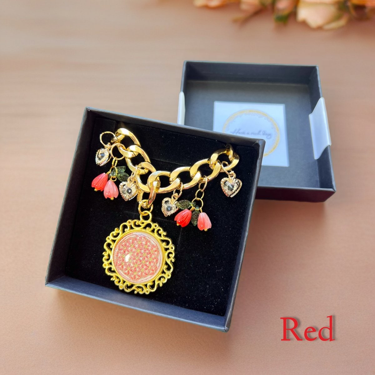 【赤】光の天曼荼羅エネルギーアート バックチャーム〜フラワー・オブ・ライフ〜