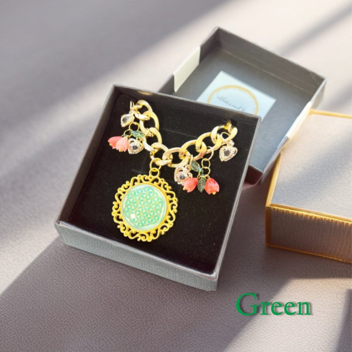 【緑】光の天曼荼羅エネルギーアート バックチャーム〜フラワー・オブ・ライフ〜