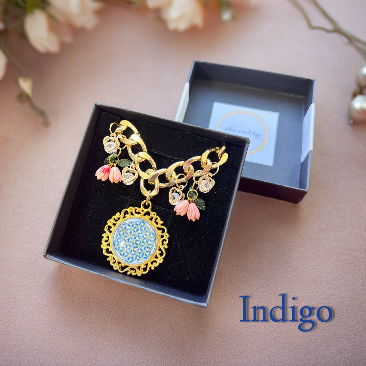 【藍】光の天曼荼羅エネルギーアート バックチャーム〜フラワー・オブ・ライフ〜