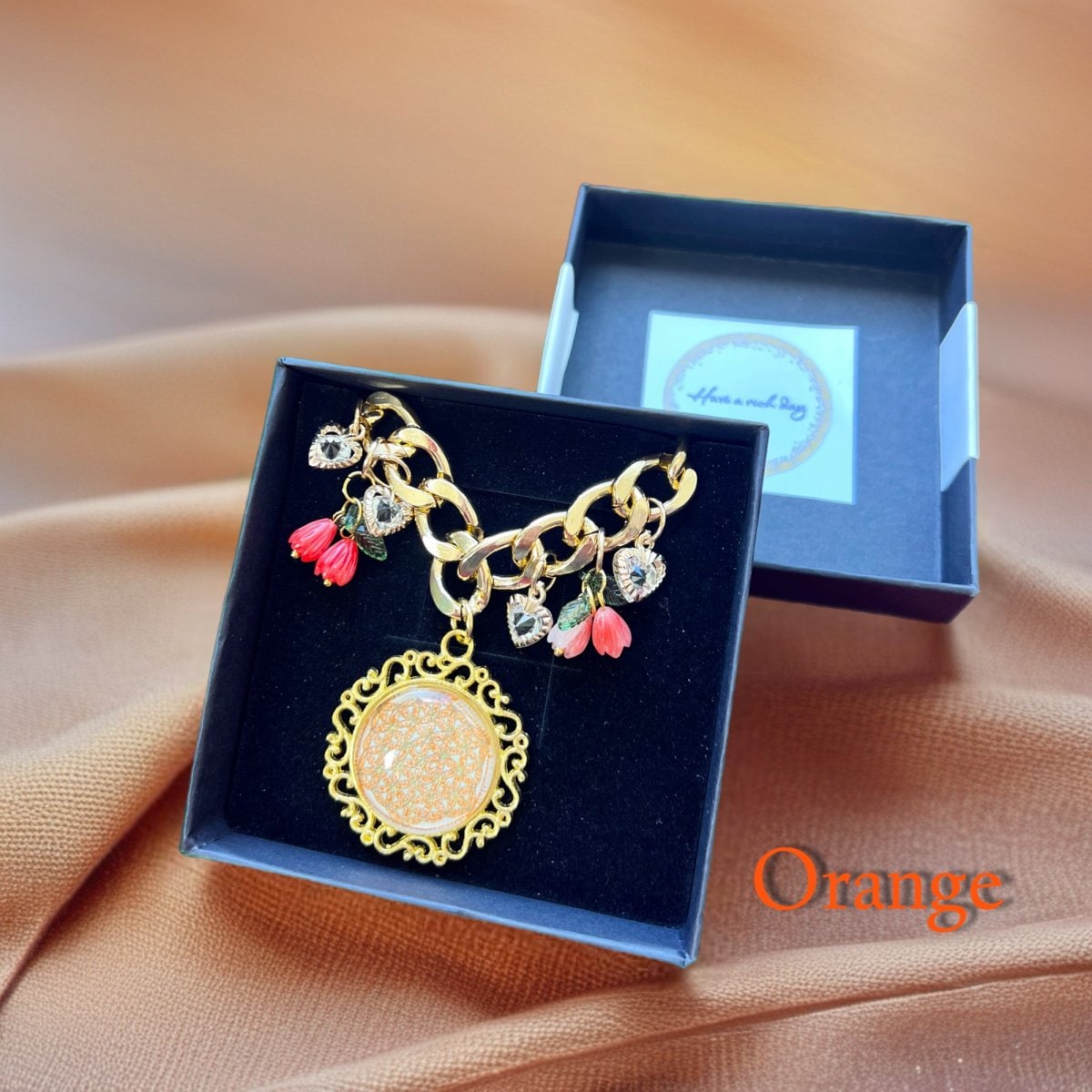 【オレンジ】光の天曼荼羅エネルギーアート バックチャーム〜フラワー・オブ・ライフ〜