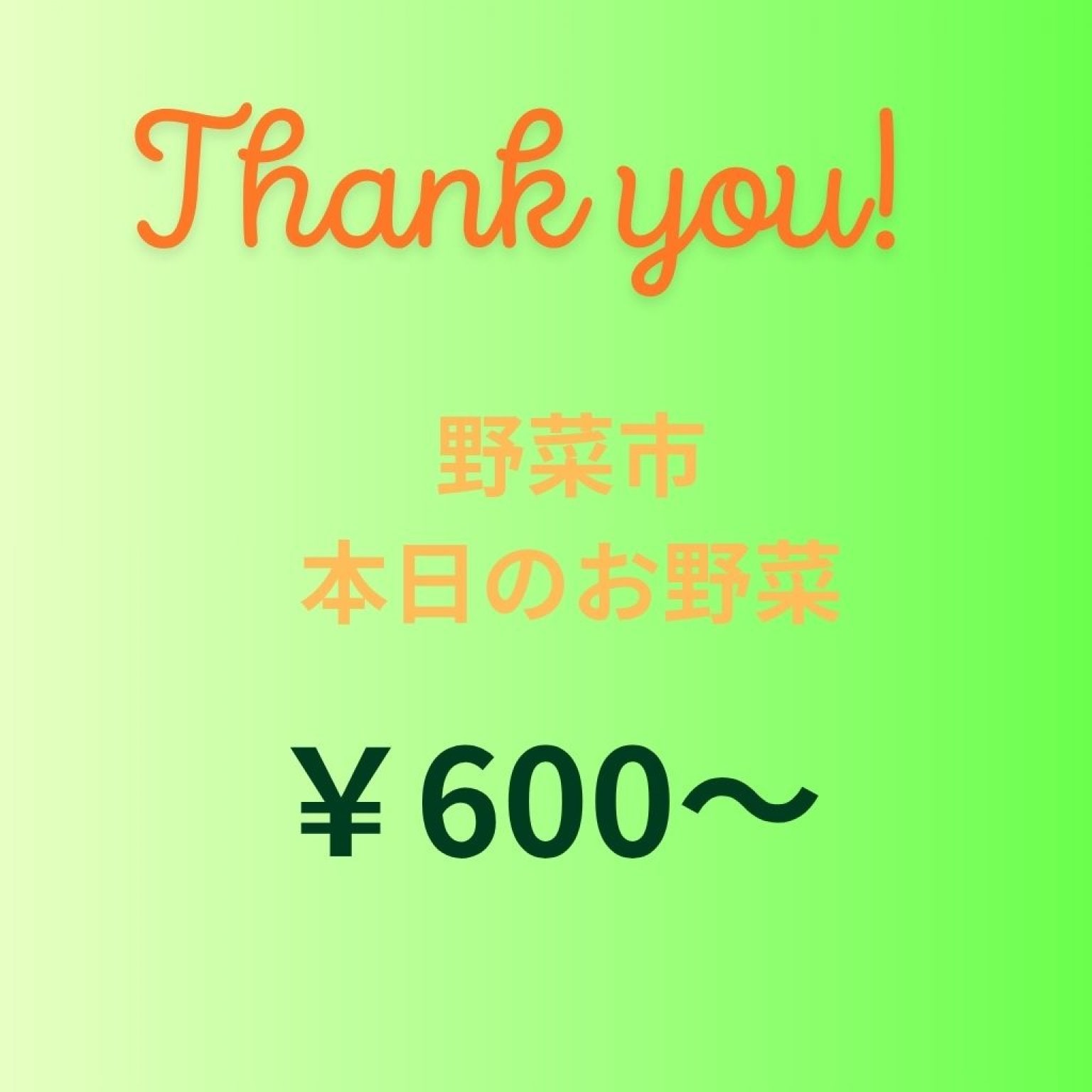 野菜市　本日のお野菜　￥600