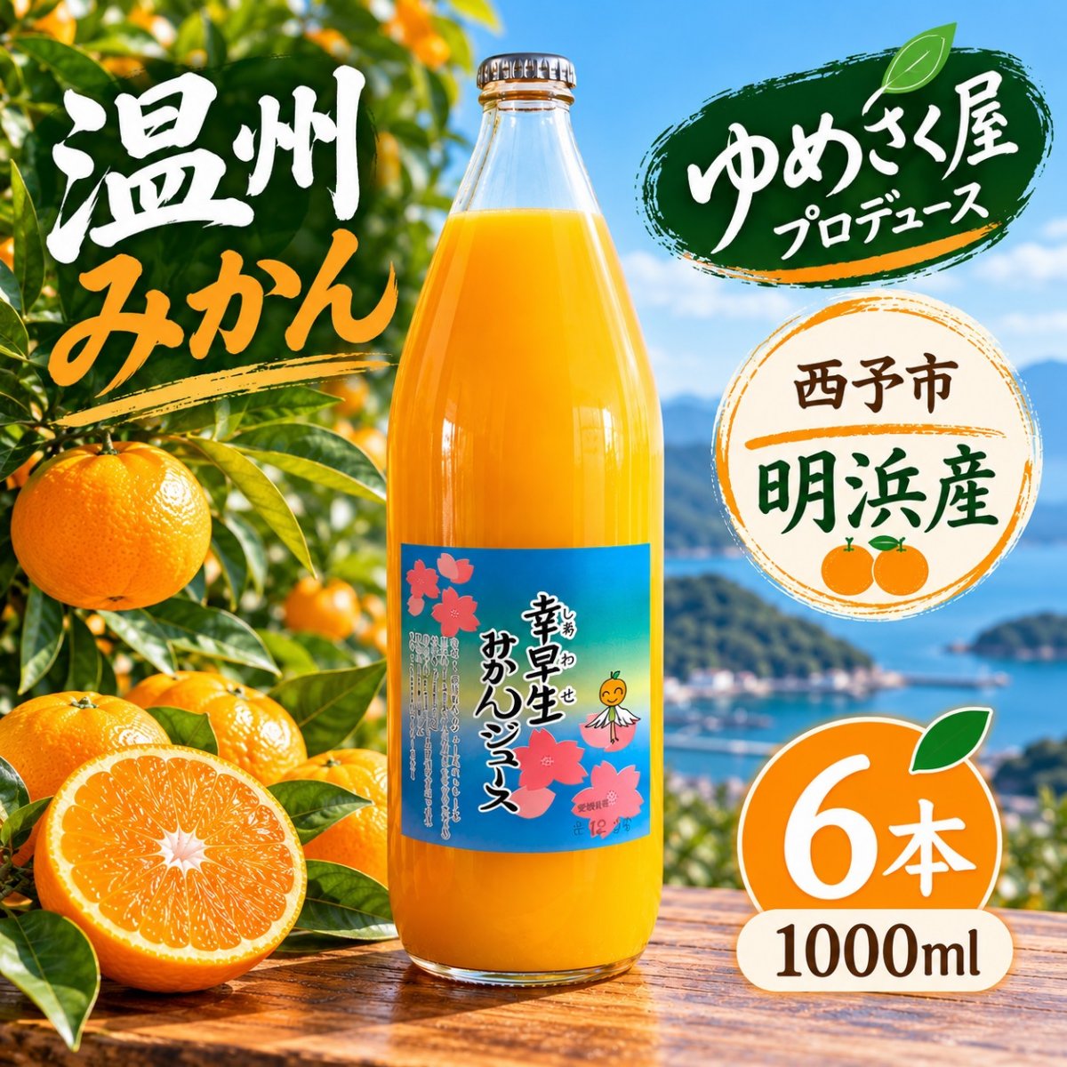 幸早生（しあわせ）みかんジュース　1,000ml×6本　ゆめさく屋プロデュース　西予市明浜産　果汁100％