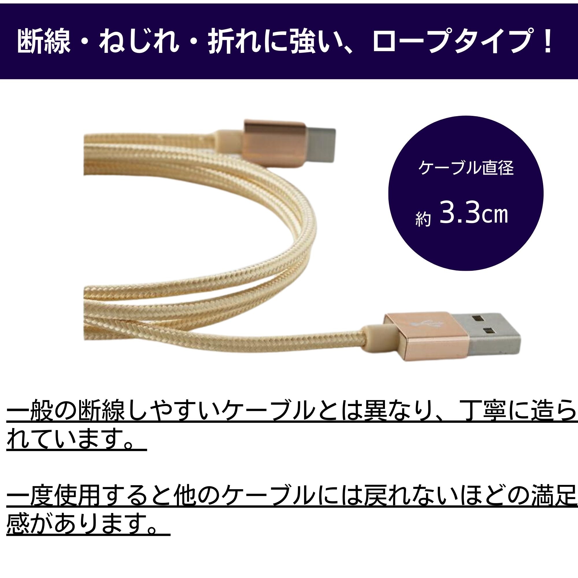 USB2.0 Type-C ケーブル｜充電 頑丈メッシュ データ転送 （android