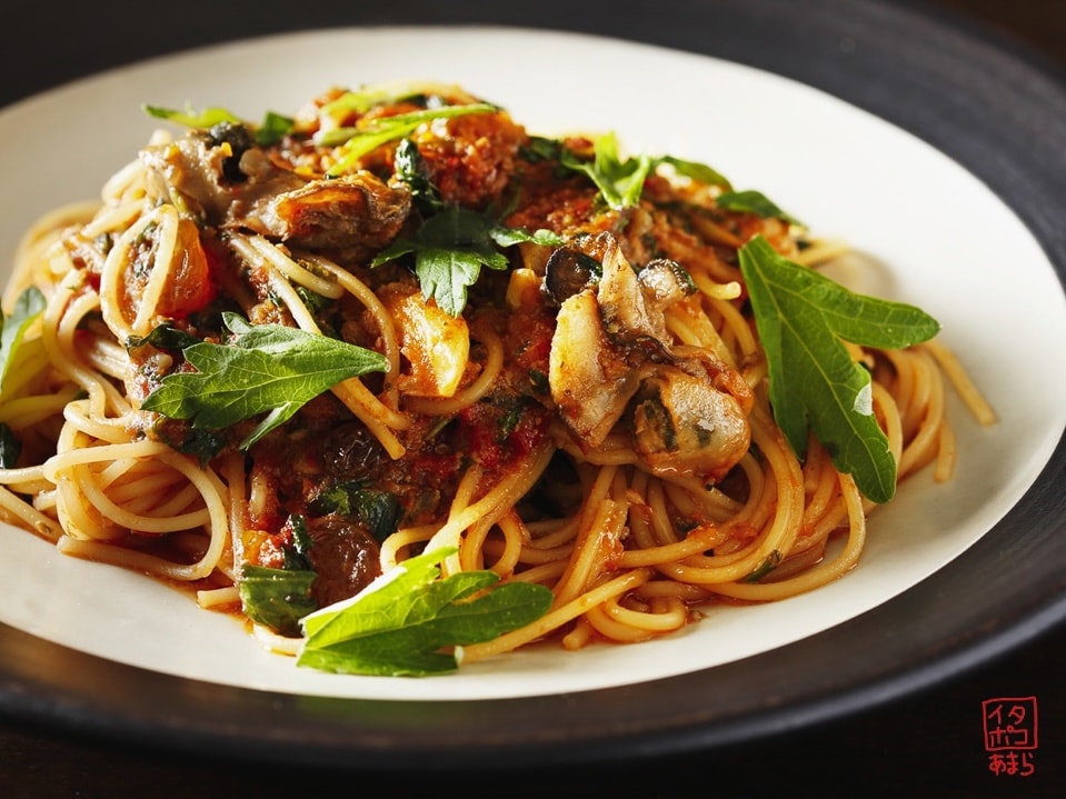 牡蠣のトマトソーススパゲッティ