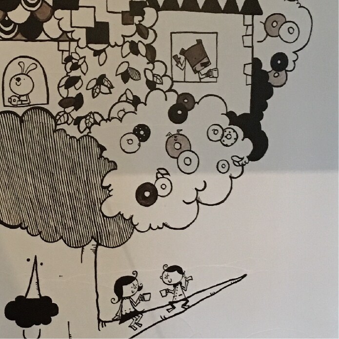 Bagel&Coffeeこむぎ_入り口_北欧風イラスト_オーダーメイド_壁画窓絵