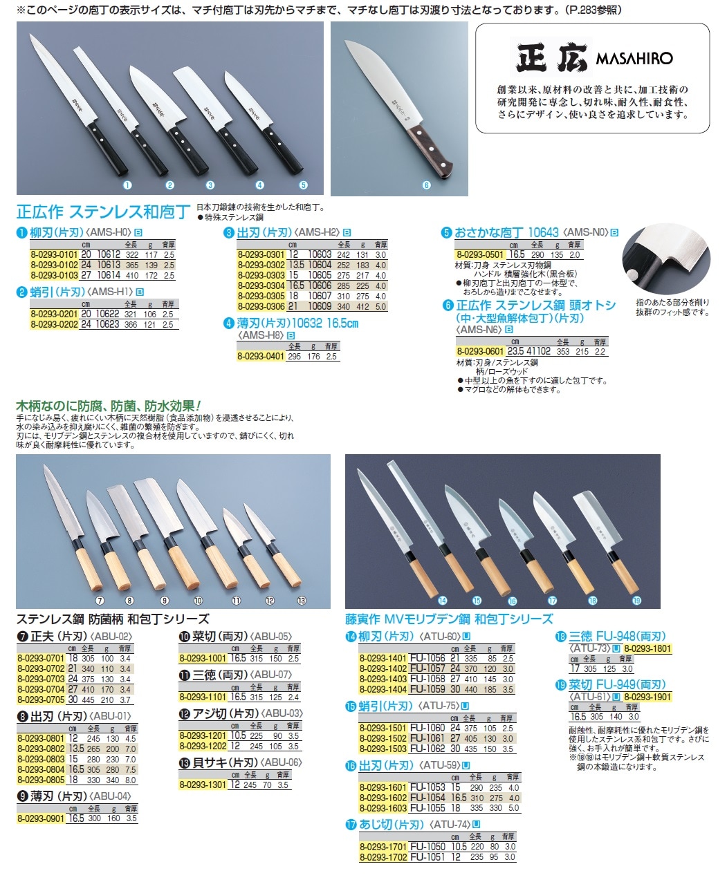 正広作 ステンレス鋼 頭オトシ(中・大型魚解体包丁)(片刃) 23.5(㎝)