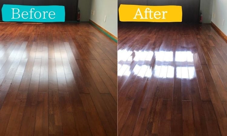 沖縄県のプチリフォームなら 超耐久フロアコーティング・水廻りコーティング専門店 クリーンガード　UV硬化フロアコーティング（油性光沢強め）ビフォーアフター